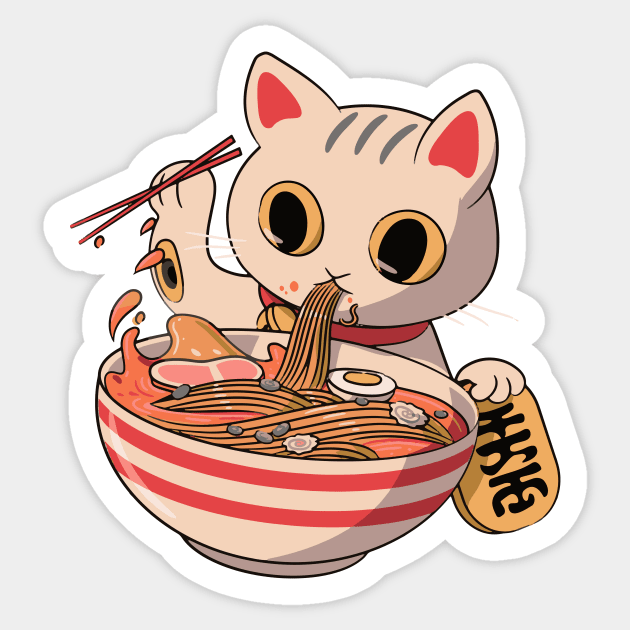 Kawaii Japanese Anime Soup Bowl Otaku Japan Fan Cat Ramen Sticker by jodotodesign